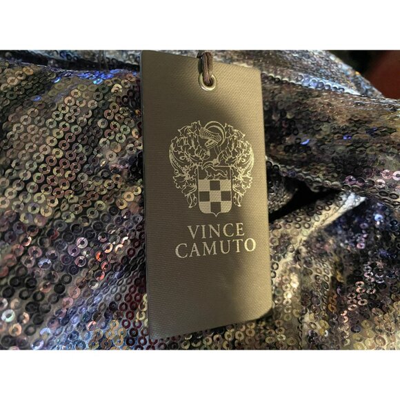 Vince Camuto Sequined Snake Embossed Long Sleeve Dress Sz 12 Silver Gray NEW - Picture 8 of 8